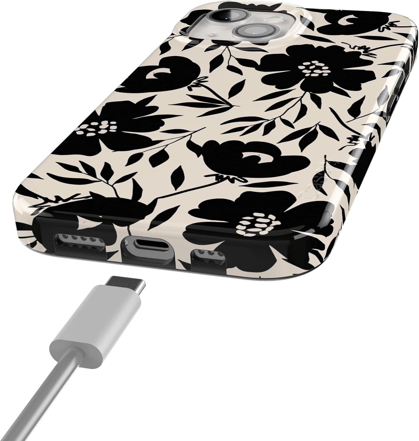 imageCasely iPhone 15 Plus Case Outside the Lines Crayola Marker Compatible with MagSafe Classic Ultra Slim DesignDark Fantasy Contrast Floral