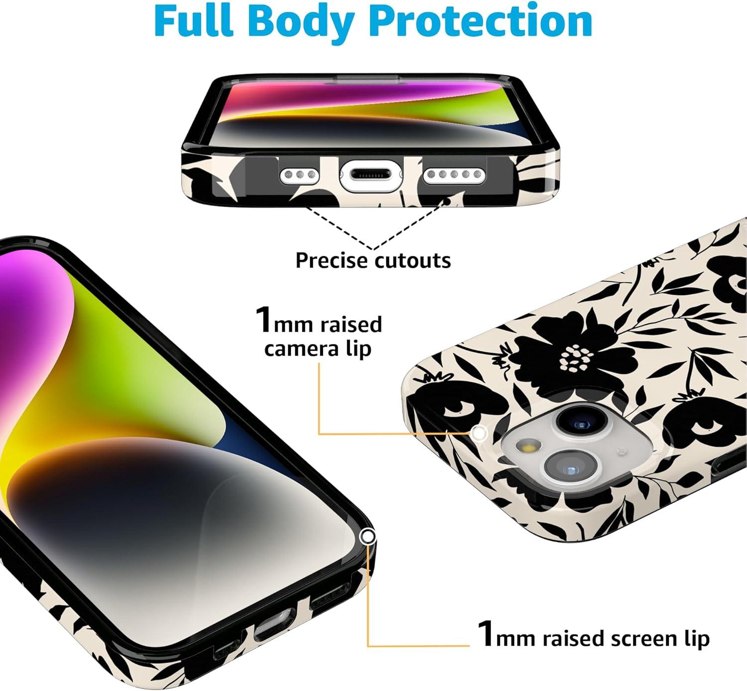 imageCasely iPhone 15 Plus Case Outside the Lines Crayola Marker Compatible with MagSafe Classic Ultra Slim DesignDark Fantasy Contrast Floral
