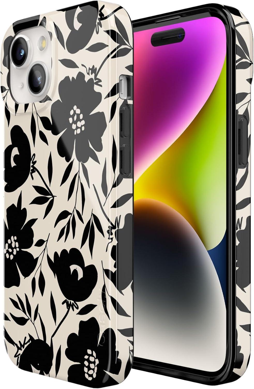 imageCasely iPhone 15 Plus Case Outside the Lines Crayola Marker Compatible with MagSafe Classic Ultra Slim DesignDark Fantasy Contrast Floral