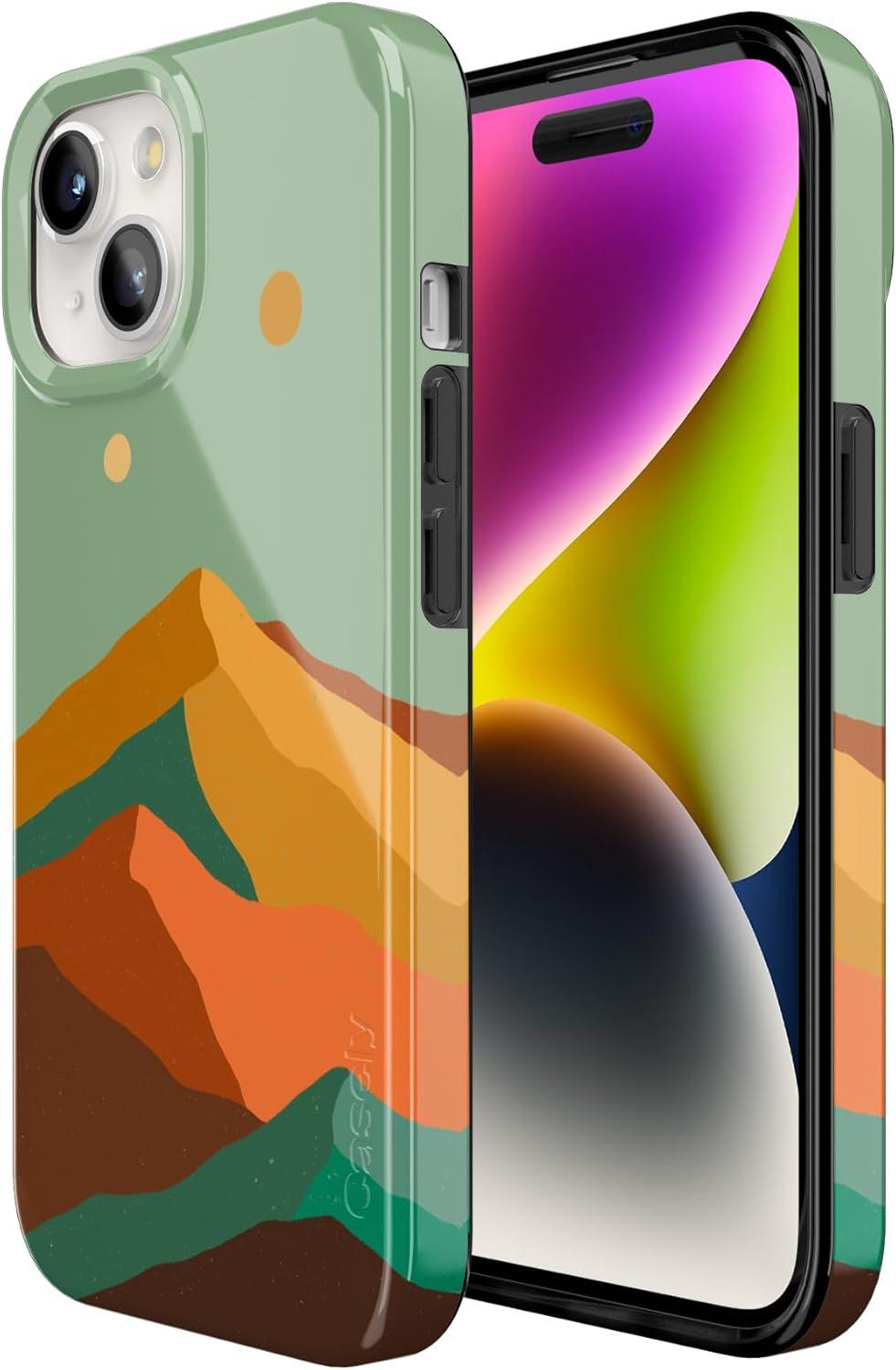 imageCasely iPhone 15 Plus Case Outside the Lines Crayola Marker Compatible with MagSafe Classic Ultra Slim DesignEndless Peaks Colorblock Mountain
