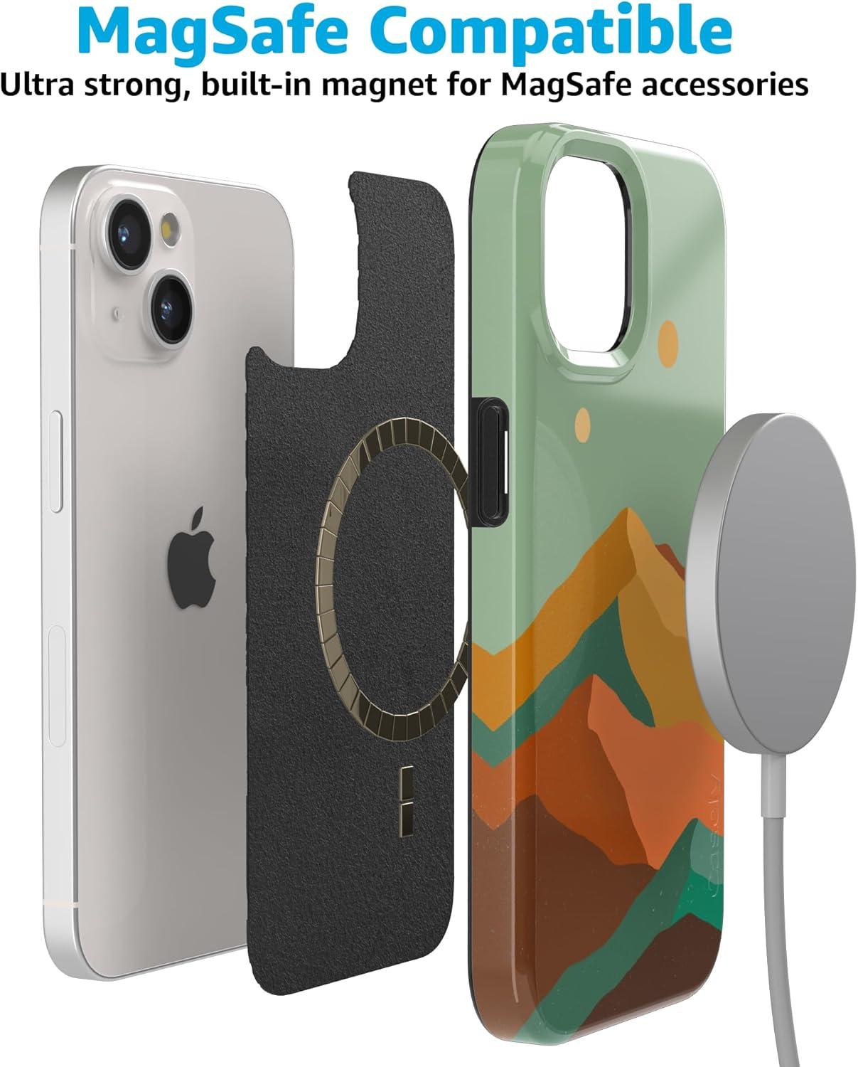 imageCasely iPhone 15 Plus Case Outside the Lines Crayola Marker Compatible with MagSafe Classic Ultra Slim DesignEndless Peaks Colorblock Mountain