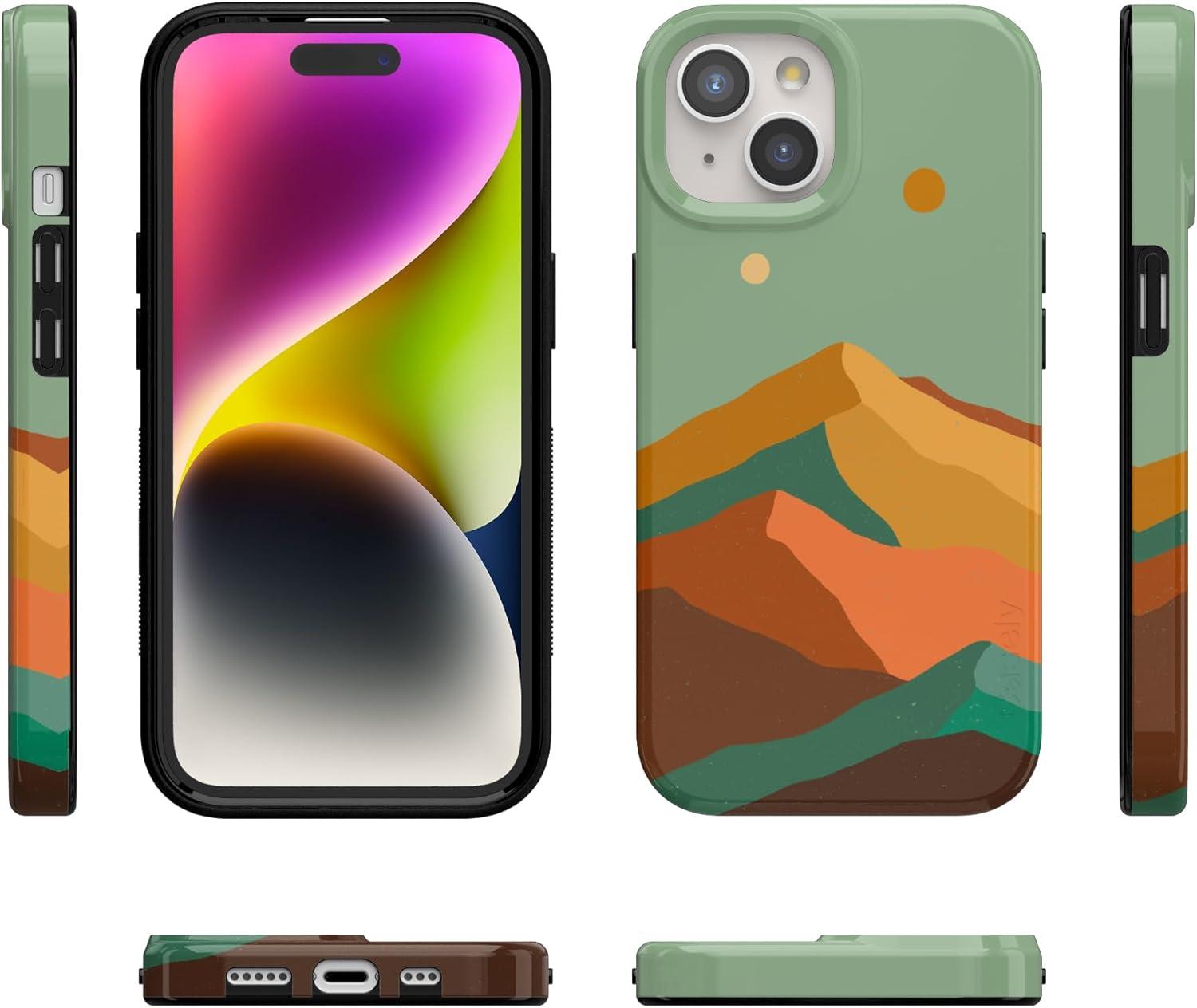 imageCasely iPhone 15 Plus Case Outside the Lines Crayola Marker Compatible with MagSafe Classic Ultra Slim DesignEndless Peaks Colorblock Mountain