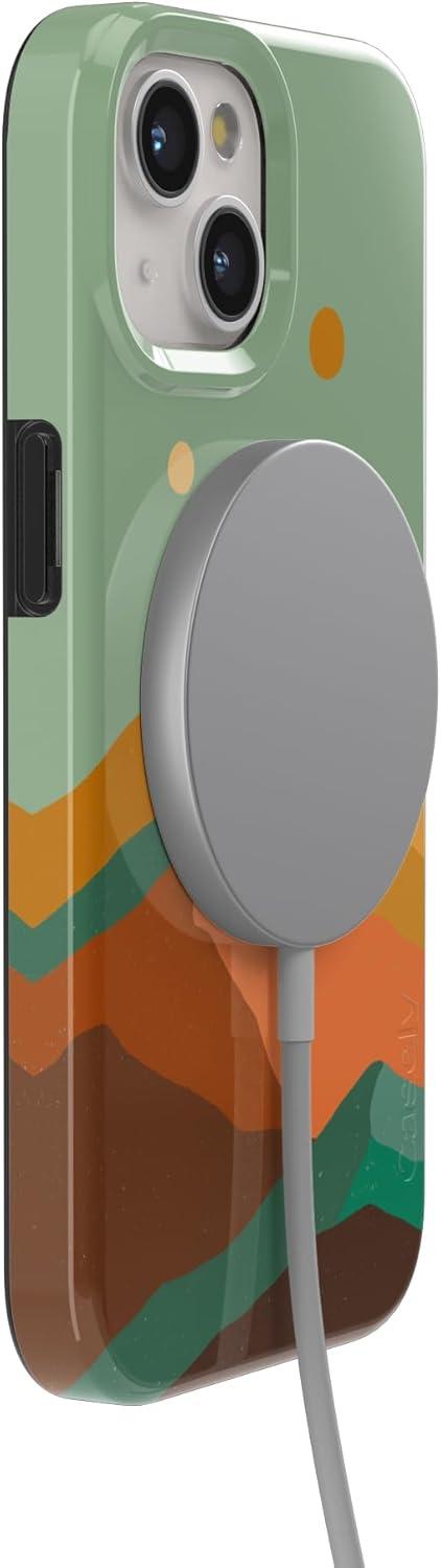 imageCasely iPhone 15 Plus Case Outside the Lines Crayola Marker Compatible with MagSafe Classic Ultra Slim DesignEndless Peaks Colorblock Mountain