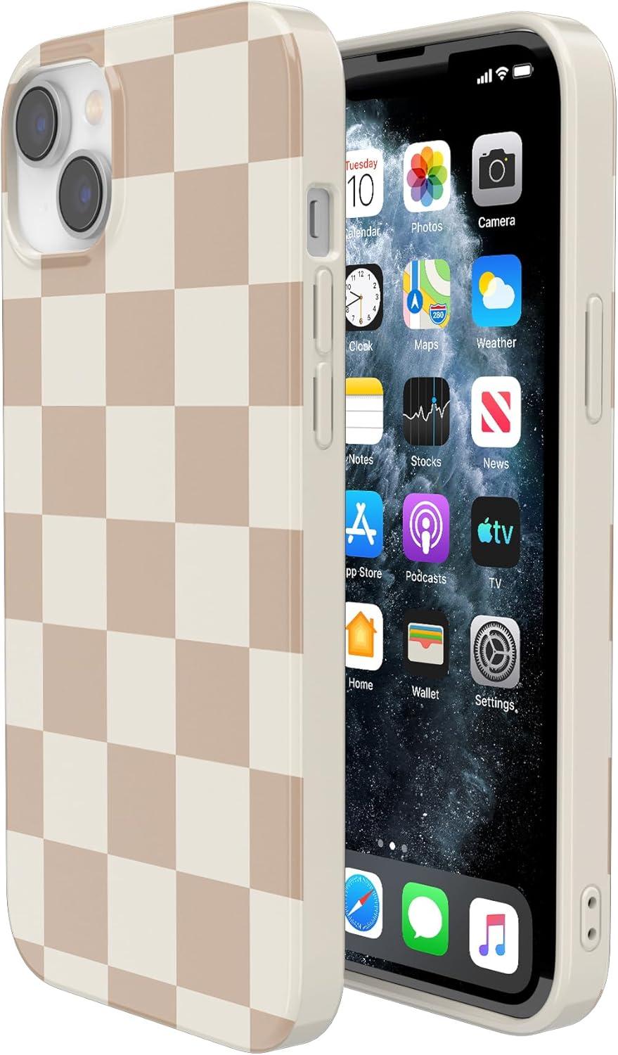 imageCasely iPhone 15 Plus Case Outside the Lines Crayola Marker Compatible with MagSafe Classic Ultra Slim DesignFit Check Neutral Checkerboard