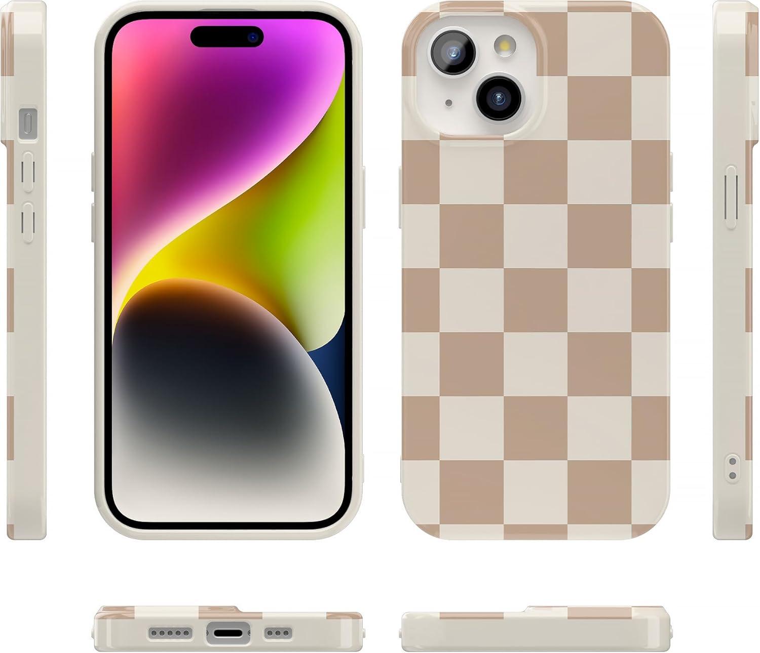imageCasely iPhone 15 Plus Case Outside the Lines Crayola Marker Compatible with MagSafe Classic Ultra Slim DesignFit Check Neutral Checkerboard