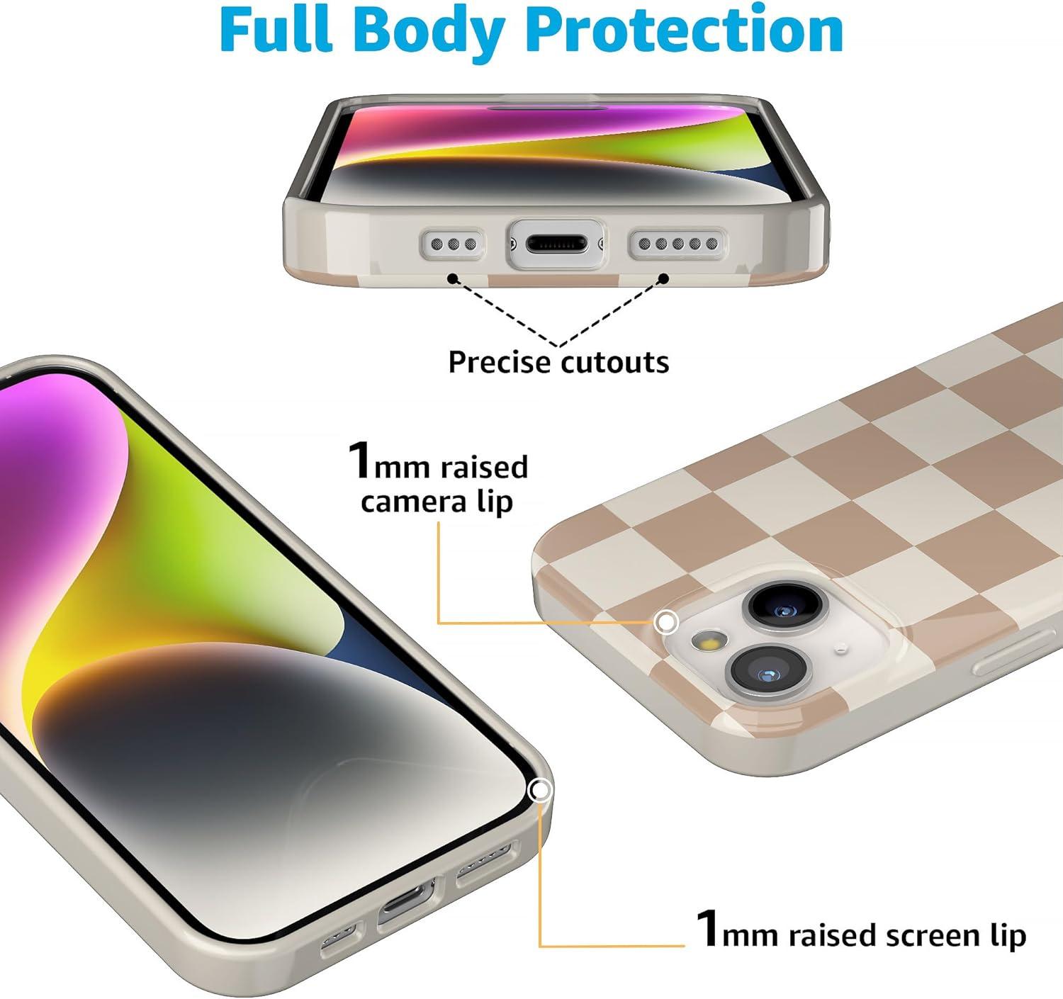 imageCasely iPhone 15 Plus Case Outside the Lines Crayola Marker Compatible with MagSafe Classic Ultra Slim DesignFit Check Neutral Checkerboard