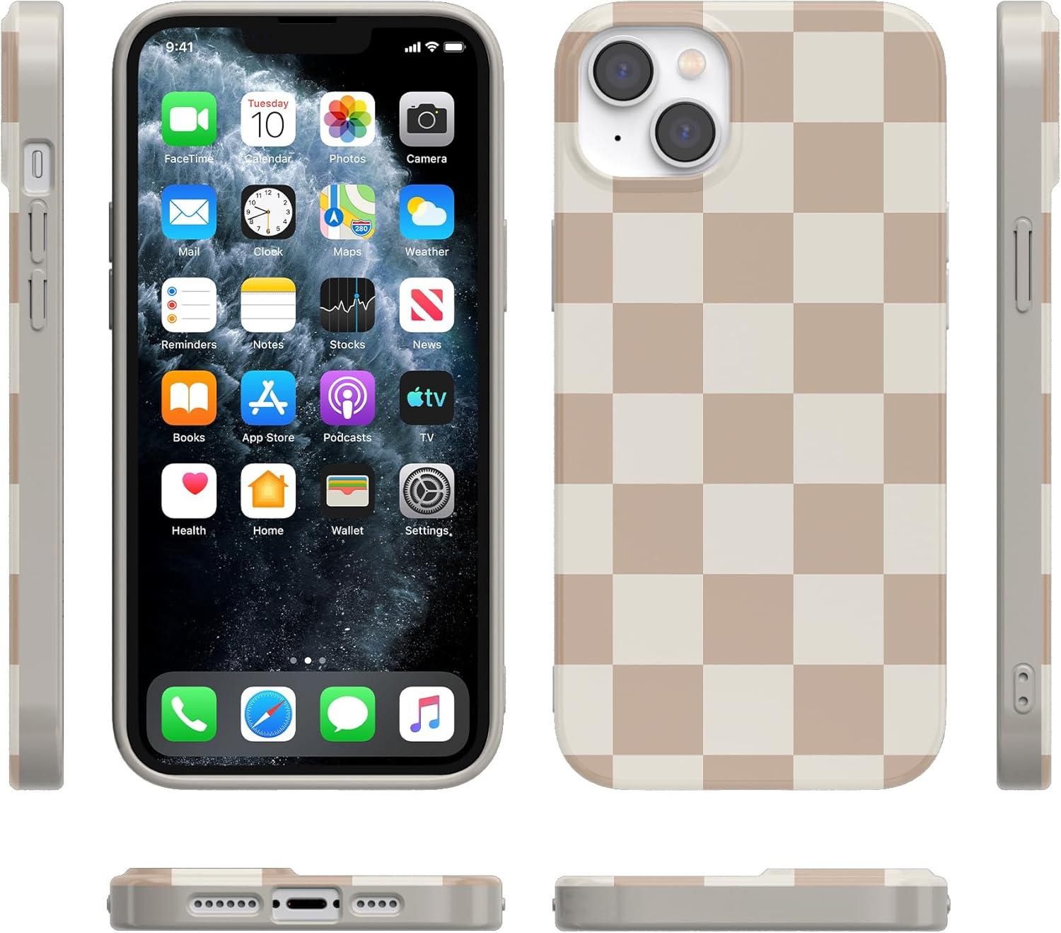 imageCasely iPhone 15 Plus Case Outside the Lines Crayola Marker Compatible with MagSafe Classic Ultra Slim DesignFit Check Neutral Checkerboard