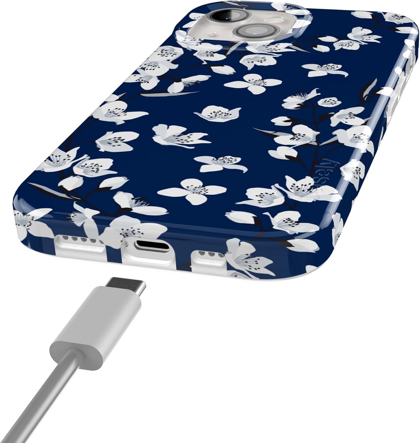 imageCasely iPhone 15 Plus Case Outside the Lines Crayola Marker Compatible with MagSafe Classic Ultra Slim DesignFloral Forest Navy Cherry Blossom Floral