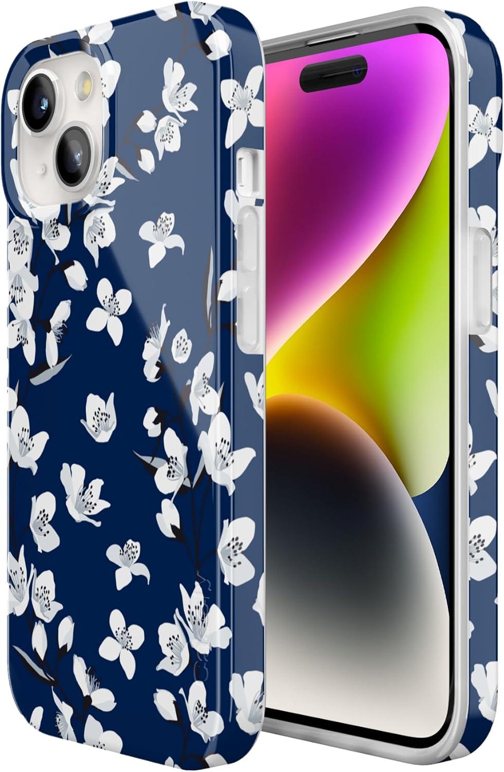 imageCasely iPhone 15 Plus Case Outside the Lines Crayola Marker Compatible with MagSafe Classic Ultra Slim DesignFloral Forest Navy Cherry Blossom Floral