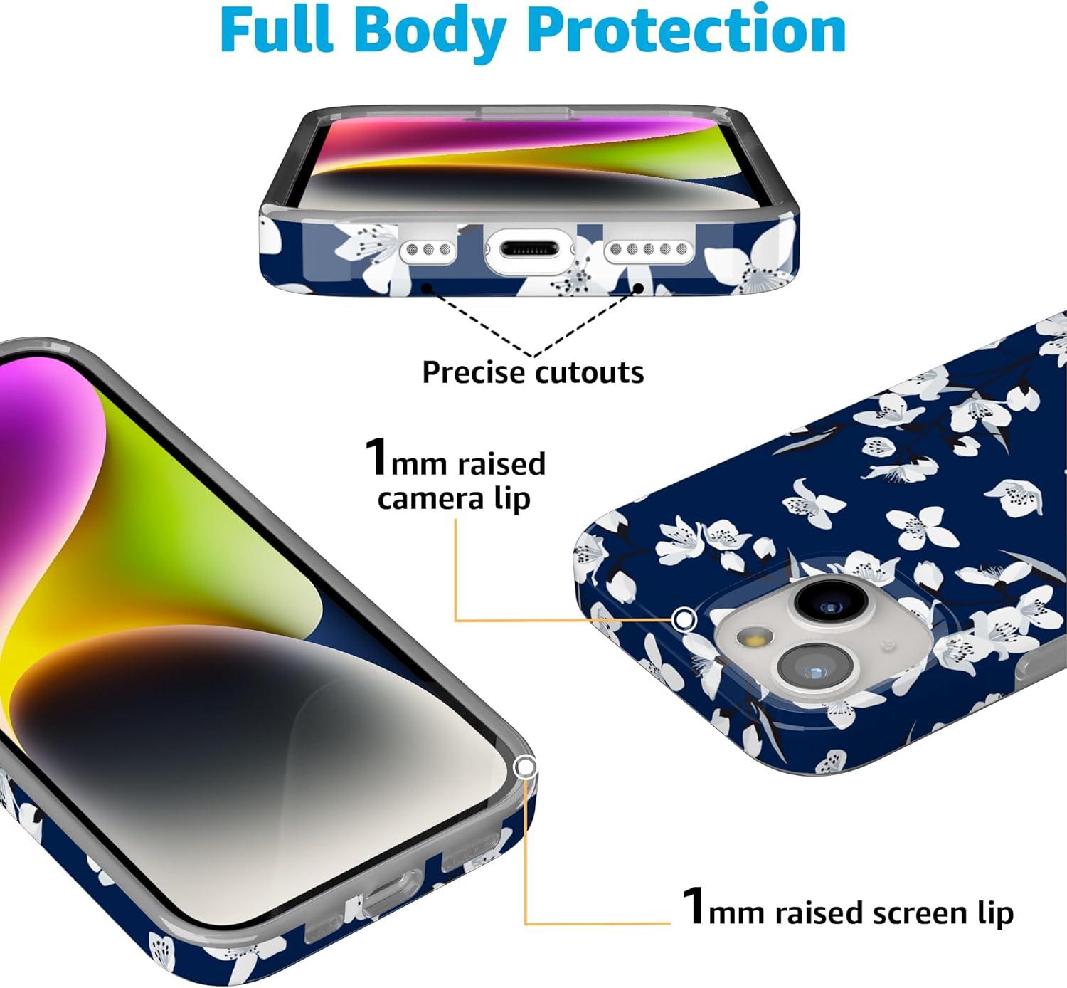 imageCasely iPhone 15 Plus Case Outside the Lines Crayola Marker Compatible with MagSafe Classic Ultra Slim DesignFloral Forest Navy Cherry Blossom Floral