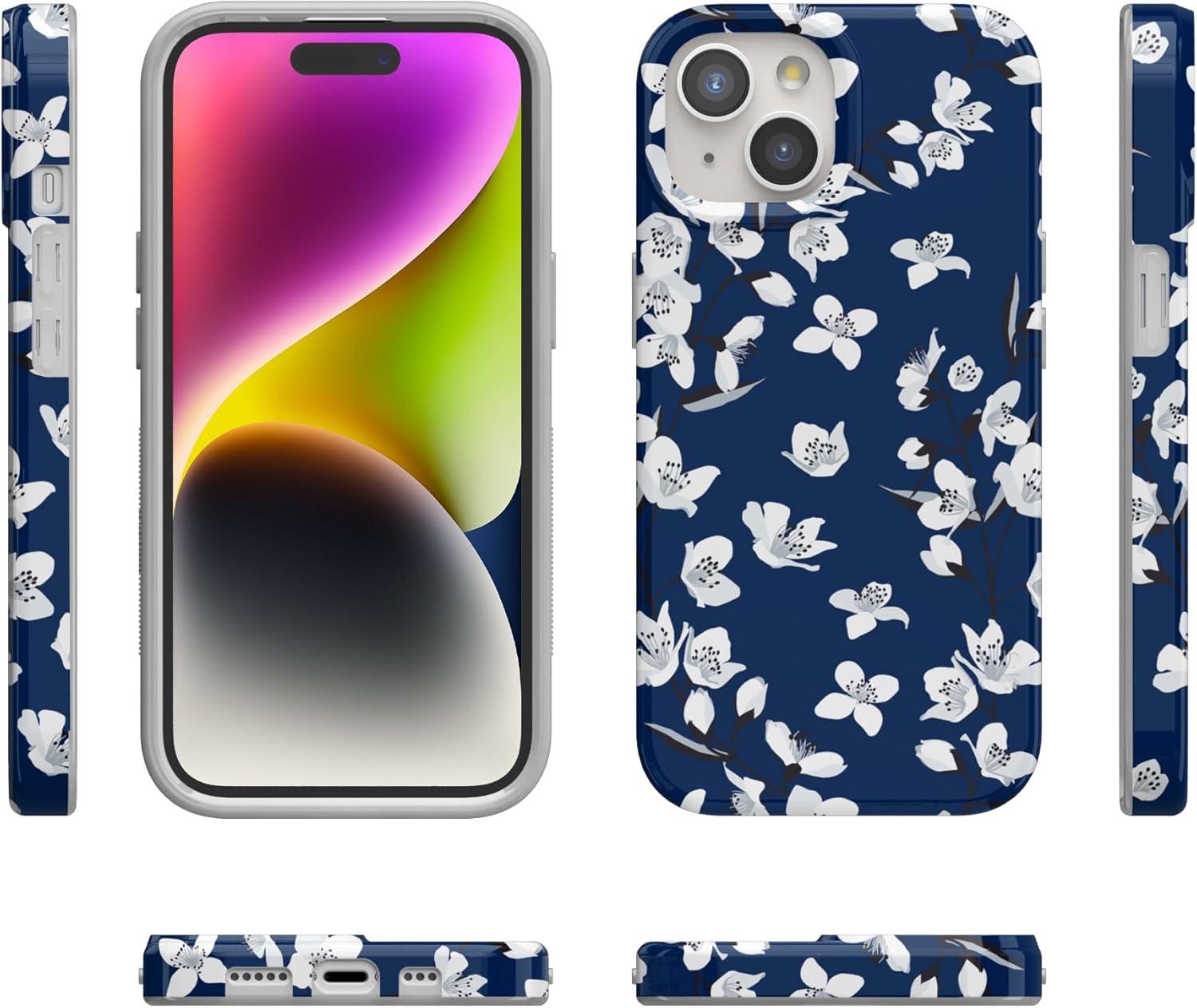 imageCasely iPhone 15 Plus Case Outside the Lines Crayola Marker Compatible with MagSafe Classic Ultra Slim DesignFloral Forest Navy Cherry Blossom Floral