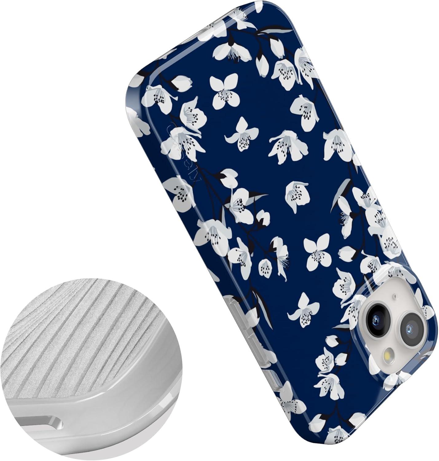 imageCasely iPhone 15 Plus Case Outside the Lines Crayola Marker Compatible with MagSafe Classic Ultra Slim DesignFloral Forest Navy Cherry Blossom Floral