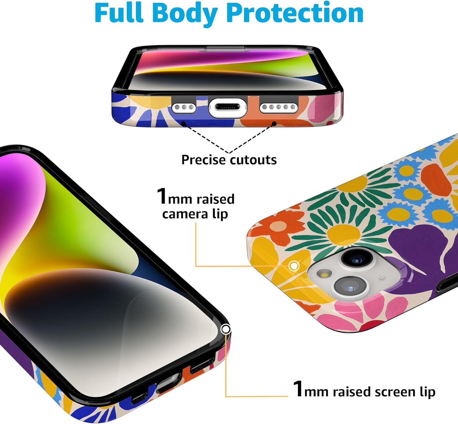 imageCasely iPhone 15 Plus Case Outside the Lines Crayola Marker Compatible with MagSafe Classic Ultra Slim DesignFlower Patch MultiColor Floral