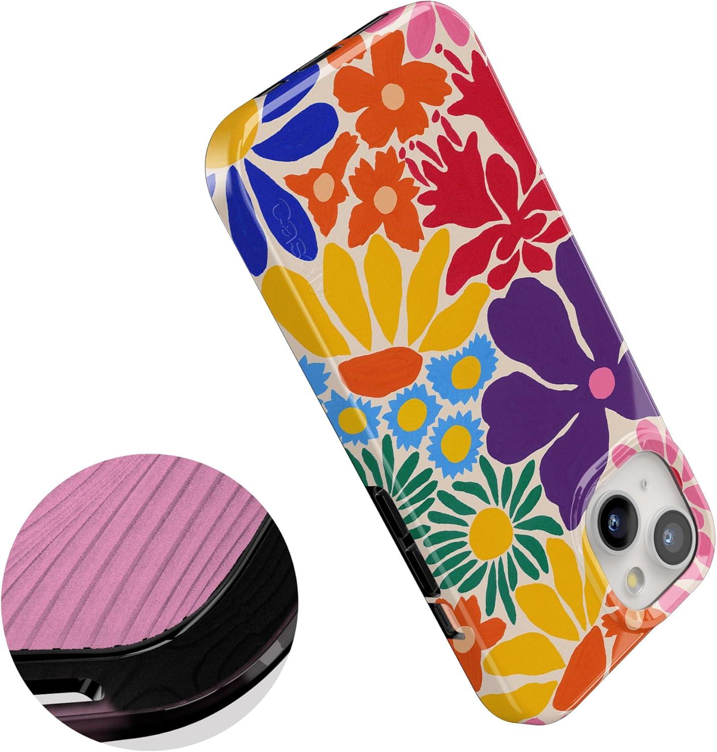 imageCasely iPhone 15 Plus Case Outside the Lines Crayola Marker Compatible with MagSafe Classic Ultra Slim DesignFlower Patch MultiColor Floral