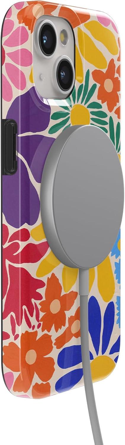 imageCasely iPhone 15 Plus Case Outside the Lines Crayola Marker Compatible with MagSafe Classic Ultra Slim DesignFlower Patch MultiColor Floral