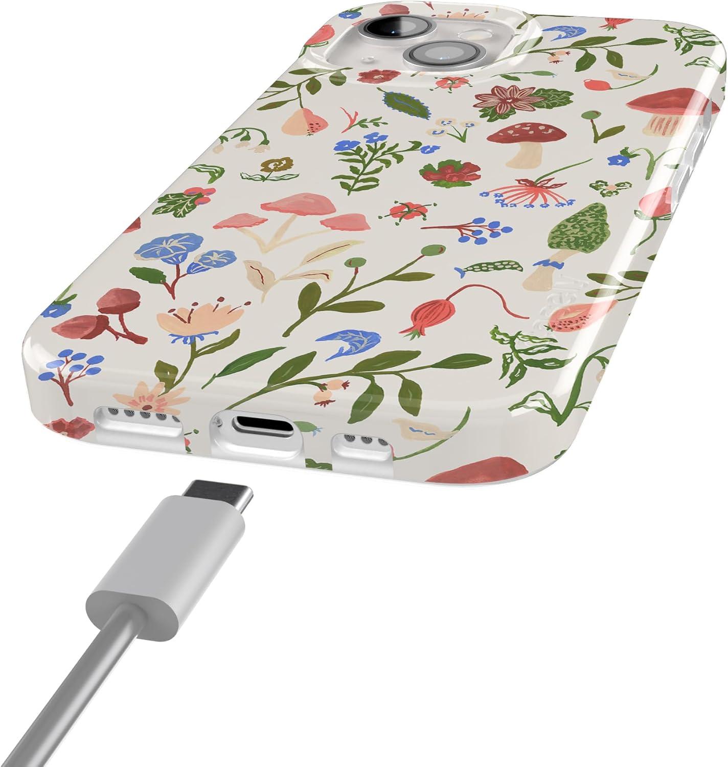 imageCasely iPhone 15 Plus Case Outside the Lines Crayola Marker Compatible with MagSafe Classic Ultra Slim DesignGarden Party Mushroom Floral