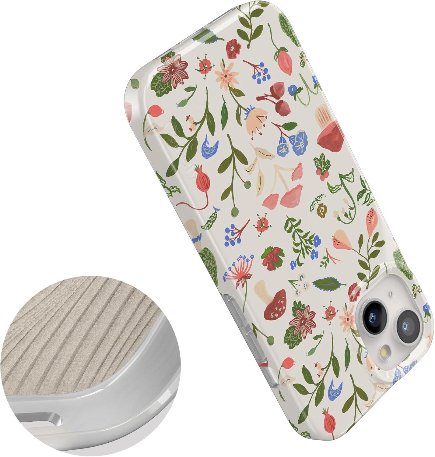 imageCasely iPhone 15 Plus Case Outside the Lines Crayola Marker Compatible with MagSafe Classic Ultra Slim DesignGarden Party Mushroom Floral