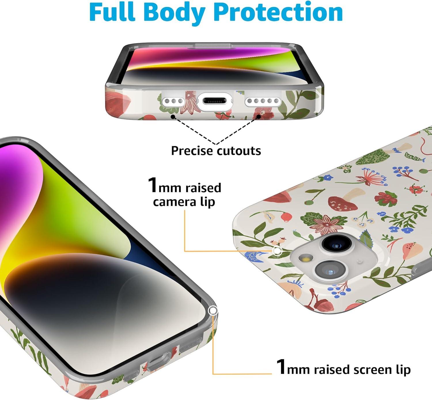 imageCasely iPhone 15 Plus Case Outside the Lines Crayola Marker Compatible with MagSafe Classic Ultra Slim DesignGarden Party Mushroom Floral