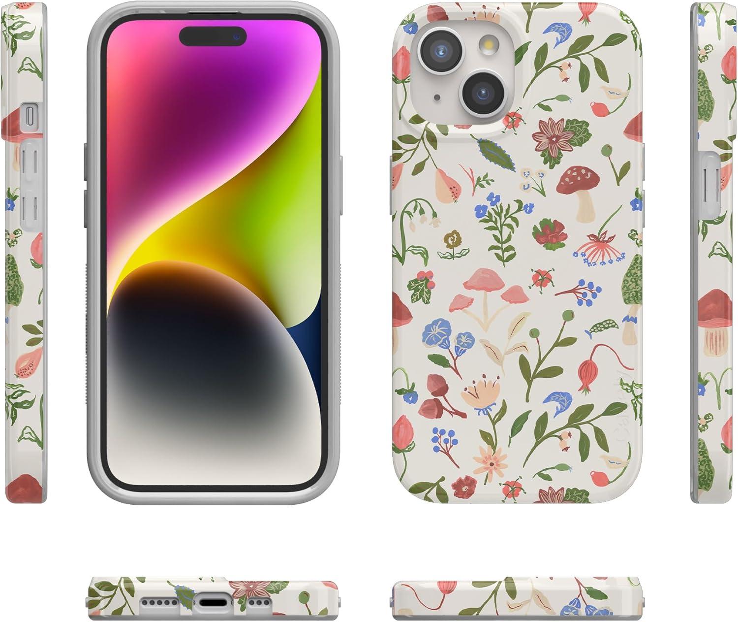 imageCasely iPhone 15 Plus Case Outside the Lines Crayola Marker Compatible with MagSafe Classic Ultra Slim DesignGarden Party Mushroom Floral