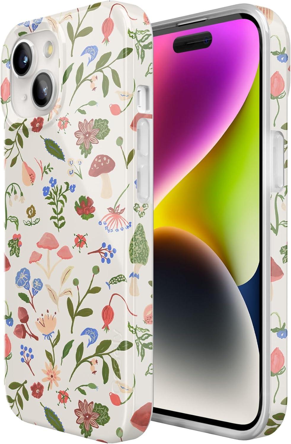 imageCasely iPhone 15 Plus Case Outside the Lines Crayola Marker Compatible with MagSafe Classic Ultra Slim DesignGarden Party Mushroom Floral