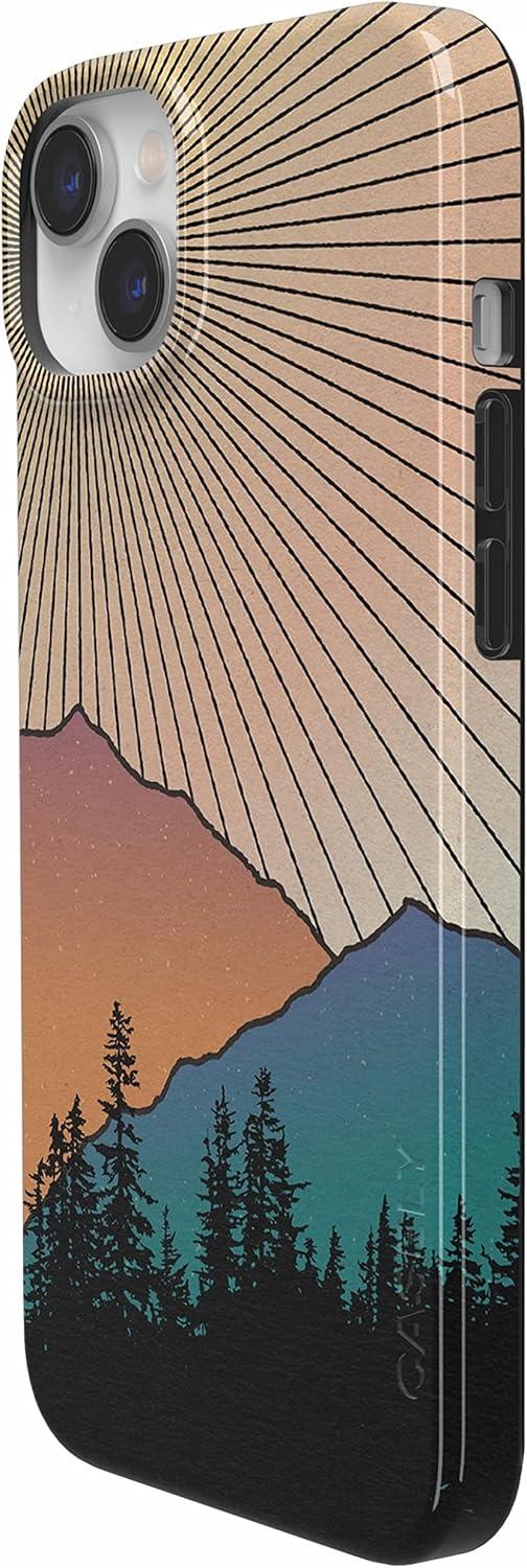 imageCasely iPhone 15 Plus Case Outside the Lines Crayola Marker Compatible with MagSafe Classic Ultra Slim DesignGolden Hour Mountain Sunset