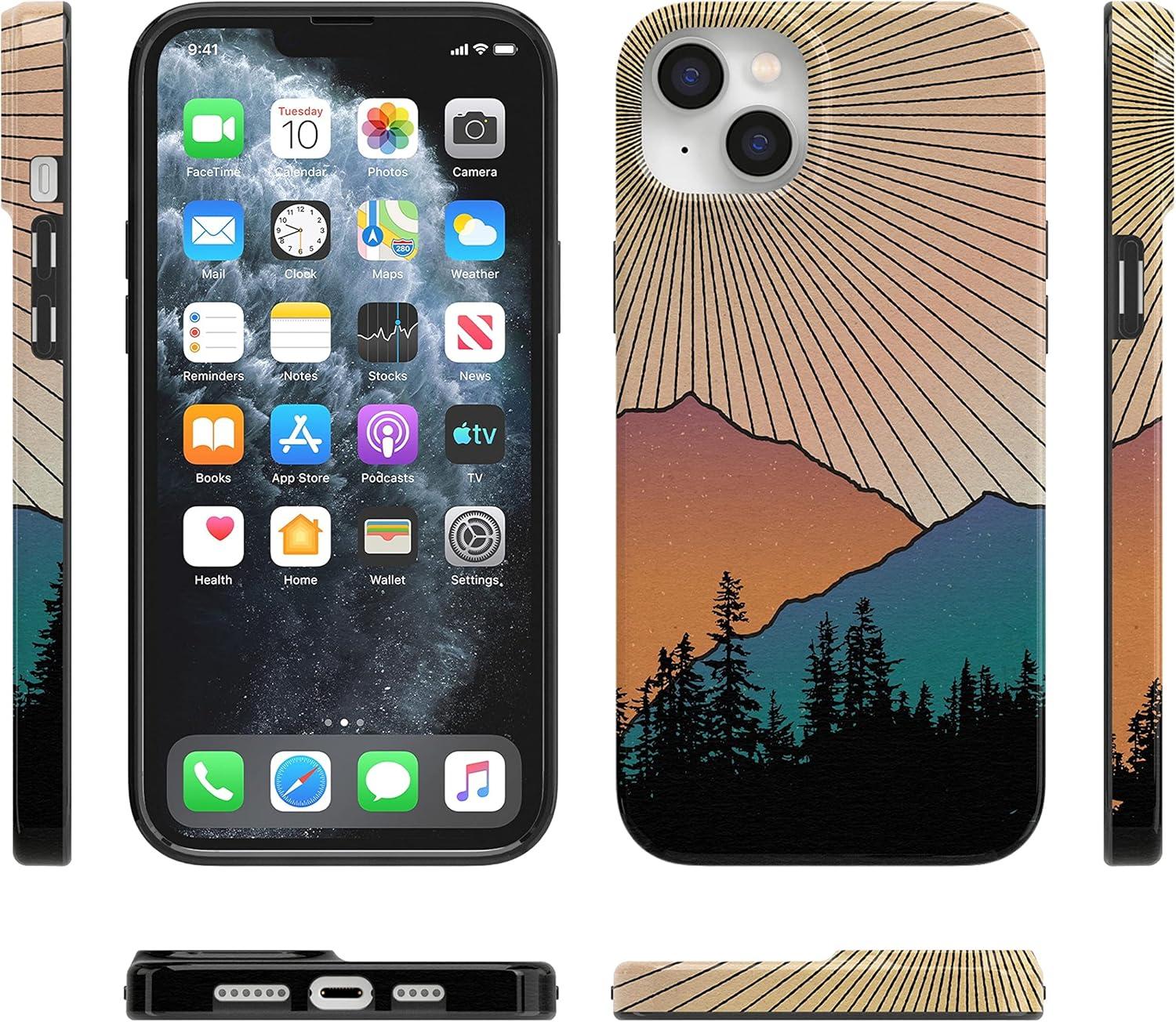 imageCasely iPhone 15 Plus Case Outside the Lines Crayola Marker Compatible with MagSafe Classic Ultra Slim DesignGolden Hour Mountain Sunset