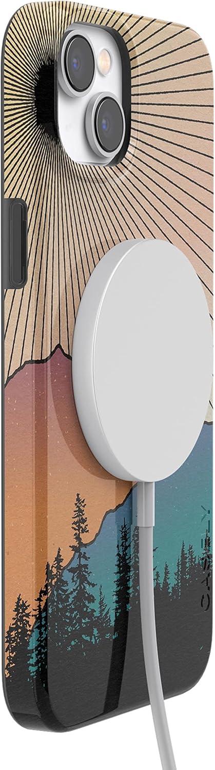imageCasely iPhone 15 Plus Case Outside the Lines Crayola Marker Compatible with MagSafe Classic Ultra Slim DesignGolden Hour Mountain Sunset