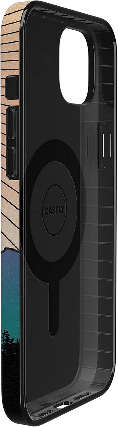 imageCasely iPhone 15 Plus Case Outside the Lines Crayola Marker Compatible with MagSafe Classic Ultra Slim DesignGolden Hour Mountain Sunset