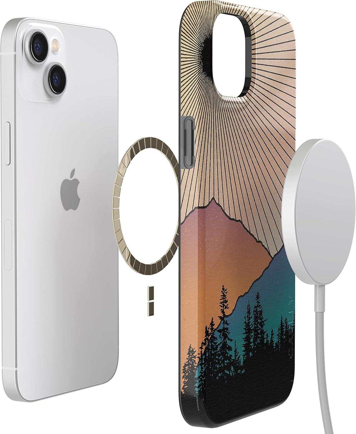 imageCasely iPhone 15 Plus Case Outside the Lines Crayola Marker Compatible with MagSafe Classic Ultra Slim DesignGolden Hour Mountain Sunset