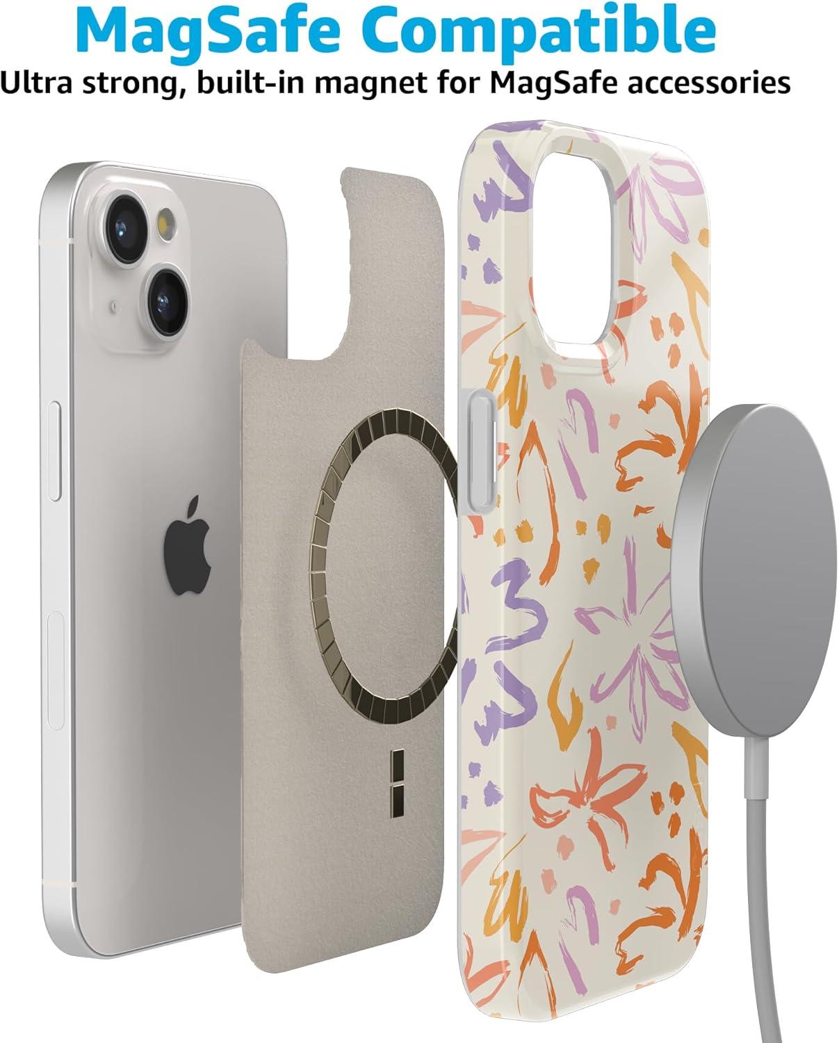 imageCasely iPhone 15 Plus Case Outside the Lines Crayola Marker Compatible with MagSafe Classic Ultra Slim DesignHibiscus Blooms Hawaiian Floral
