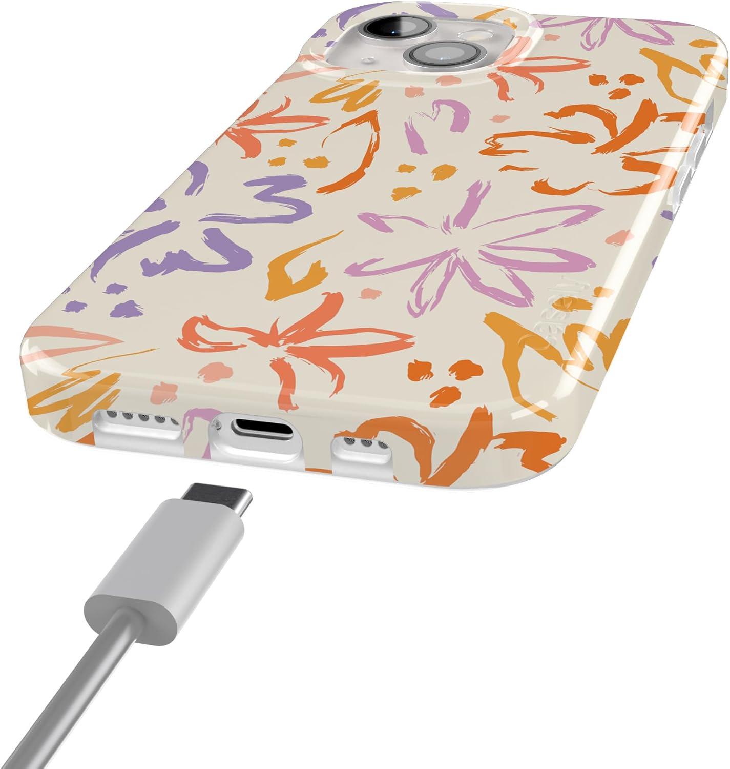 imageCasely iPhone 15 Plus Case Outside the Lines Crayola Marker Compatible with MagSafe Classic Ultra Slim DesignHibiscus Blooms Hawaiian Floral