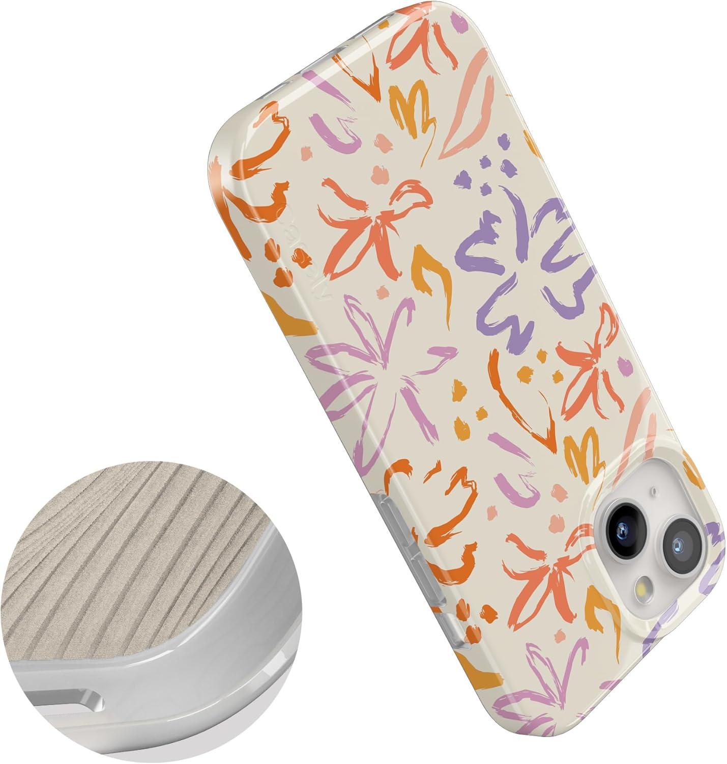 imageCasely iPhone 15 Plus Case Outside the Lines Crayola Marker Compatible with MagSafe Classic Ultra Slim DesignHibiscus Blooms Hawaiian Floral