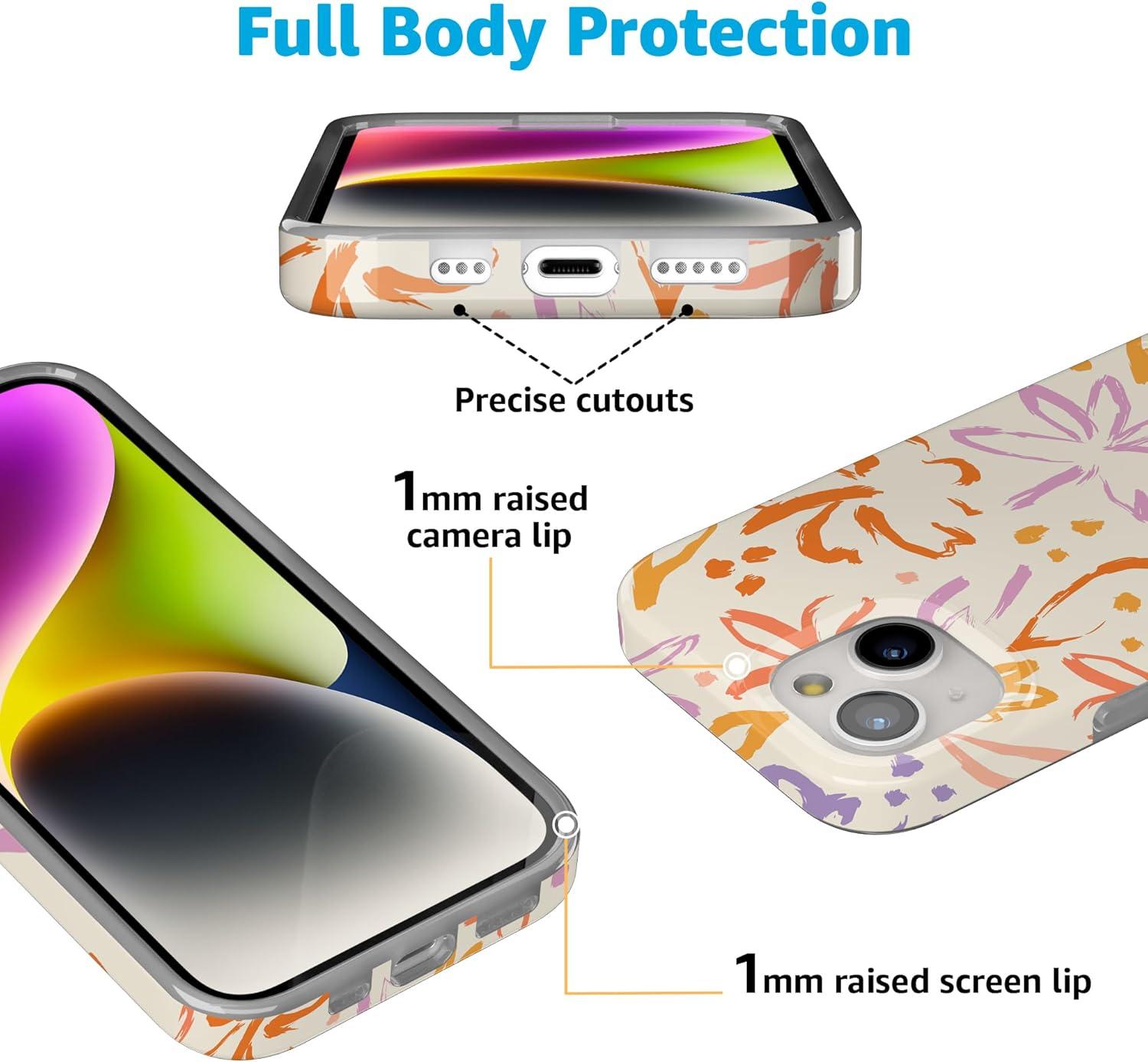 imageCasely iPhone 15 Plus Case Outside the Lines Crayola Marker Compatible with MagSafe Classic Ultra Slim DesignHibiscus Blooms Hawaiian Floral