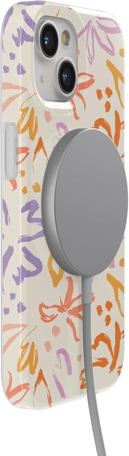 imageCasely iPhone 15 Plus Case Outside the Lines Crayola Marker Compatible with MagSafe Classic Ultra Slim DesignHibiscus Blooms Hawaiian Floral