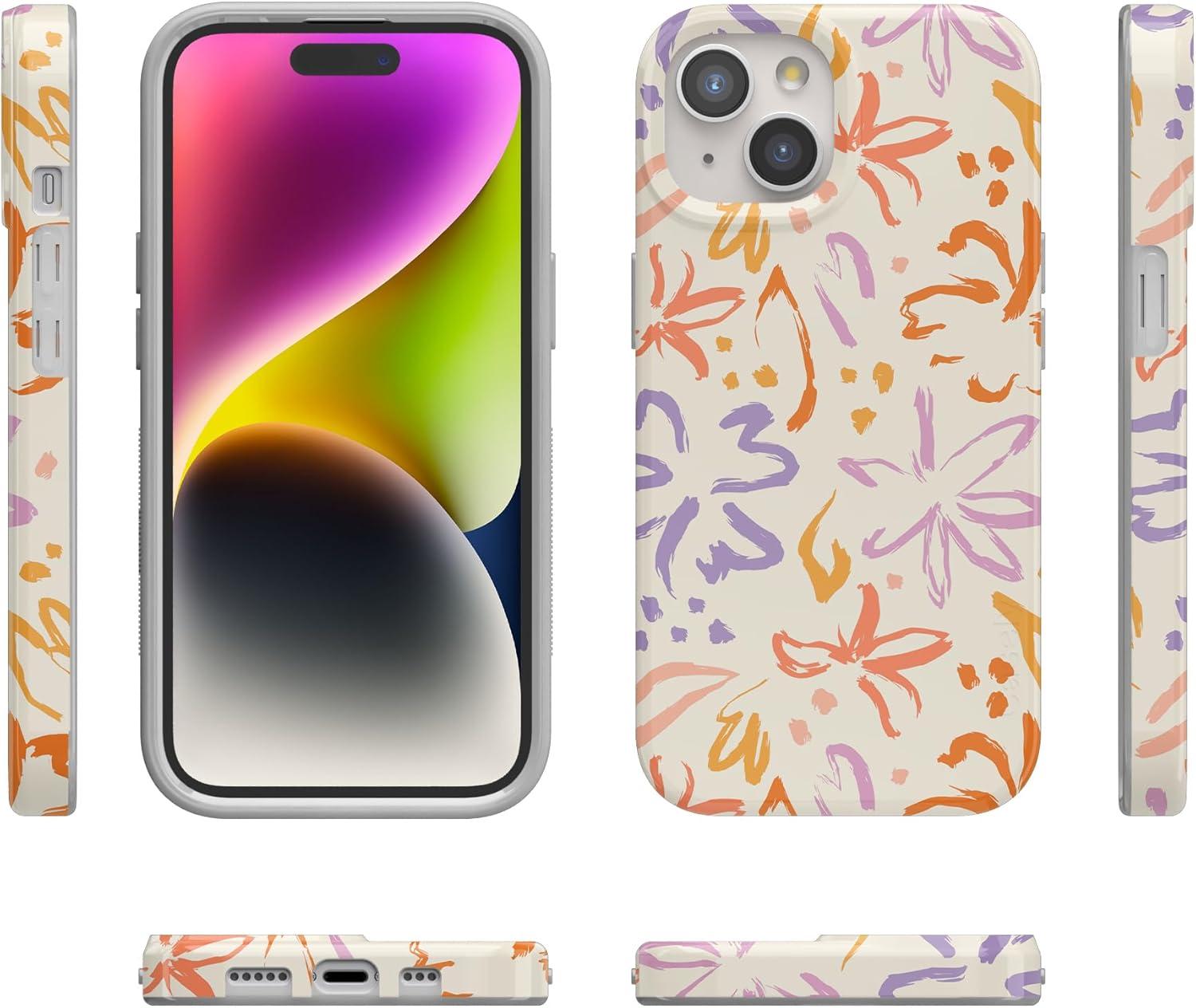 imageCasely iPhone 15 Plus Case Outside the Lines Crayola Marker Compatible with MagSafe Classic Ultra Slim DesignHibiscus Blooms Hawaiian Floral