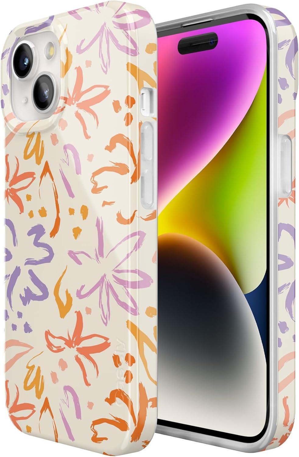imageCasely iPhone 15 Plus Case Outside the Lines Crayola Marker Compatible with MagSafe Classic Ultra Slim DesignHibiscus Blooms Hawaiian Floral