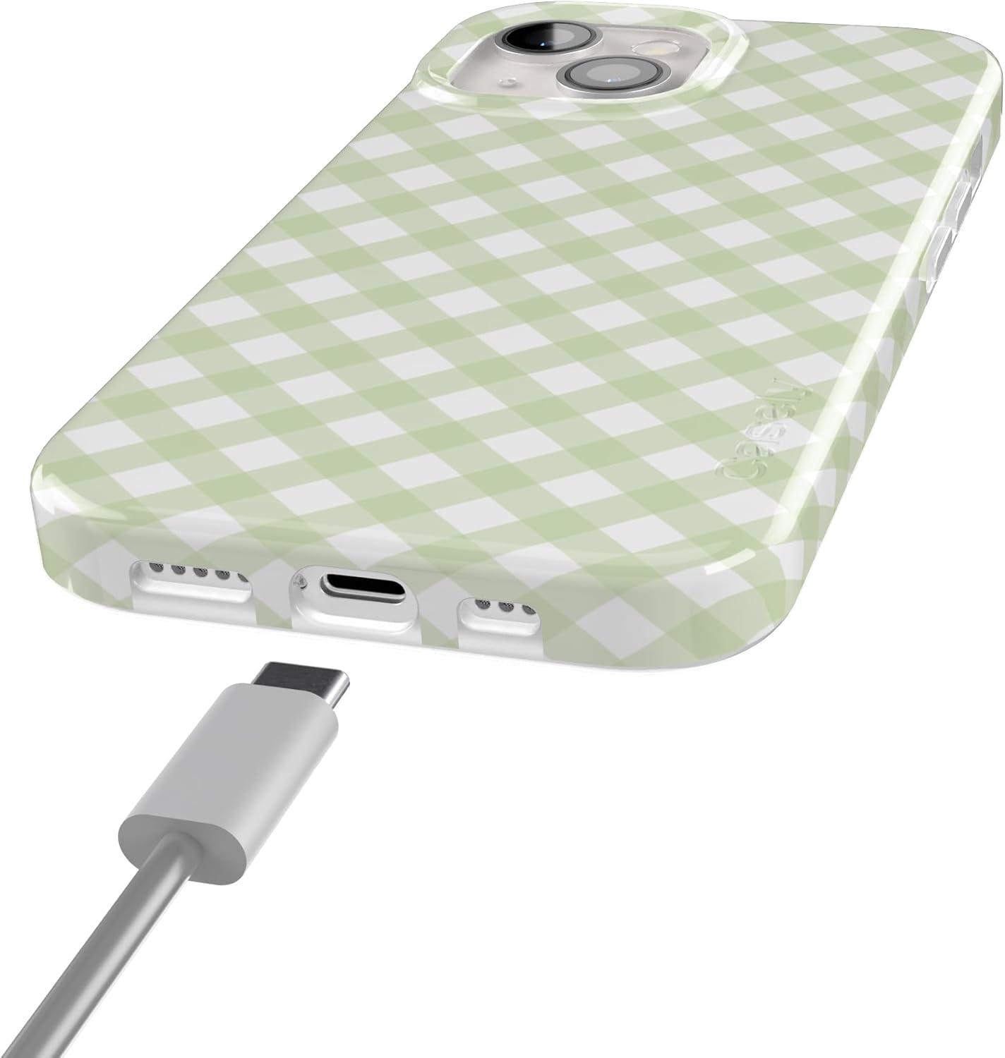 imageCasely iPhone 15 Plus Case Outside the Lines Crayola Marker Compatible with MagSafe Classic Ultra Slim DesignMint Lattice Sunday Best