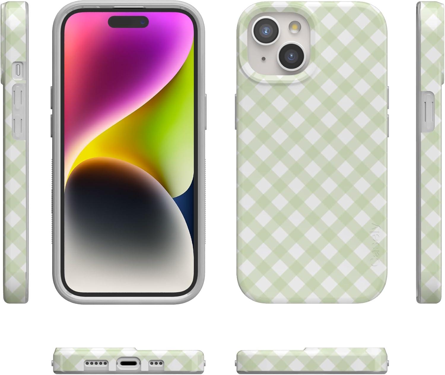 imageCasely iPhone 15 Plus Case Outside the Lines Crayola Marker Compatible with MagSafe Classic Ultra Slim DesignMint Lattice Sunday Best