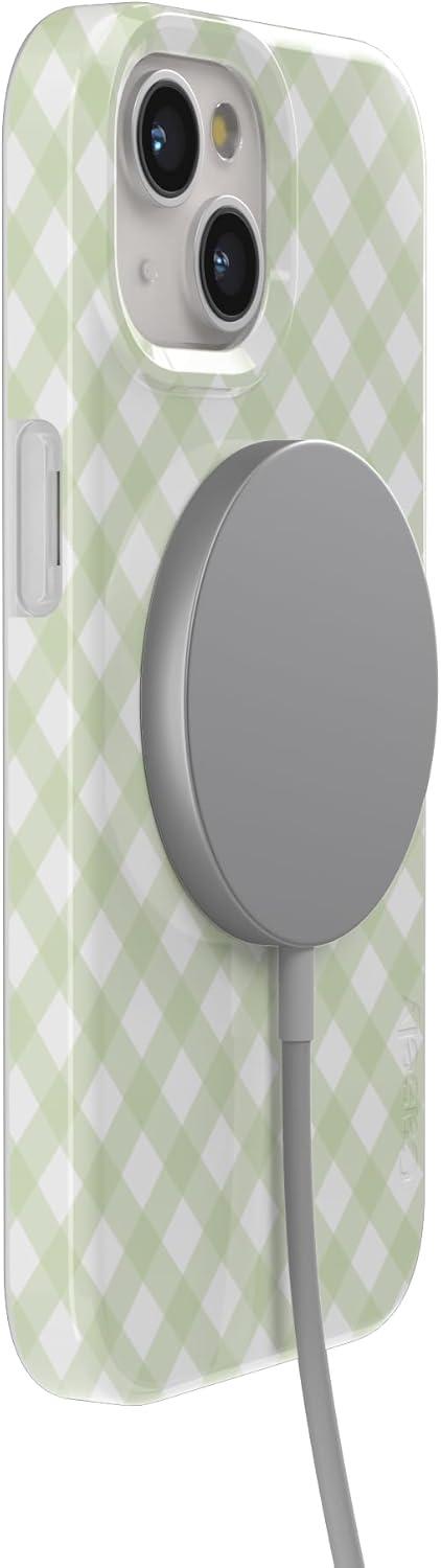 imageCasely iPhone 15 Plus Case Outside the Lines Crayola Marker Compatible with MagSafe Classic Ultra Slim DesignMint Lattice Sunday Best