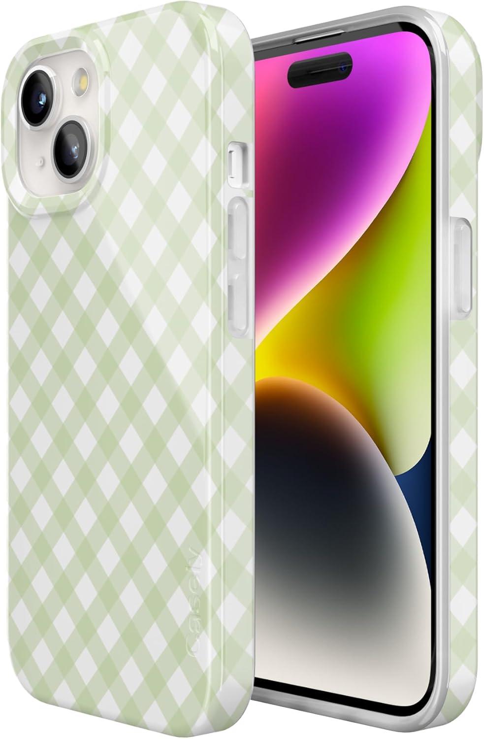 imageCasely iPhone 15 Plus Case Outside the Lines Crayola Marker Compatible with MagSafe Classic Ultra Slim DesignMint Lattice Sunday Best