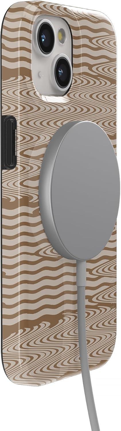 imageCasely iPhone 15 Plus Case Outside the Lines Crayola Marker Compatible with MagSafe Classic Ultra Slim DesignMocha Ripple Brown Waves Case