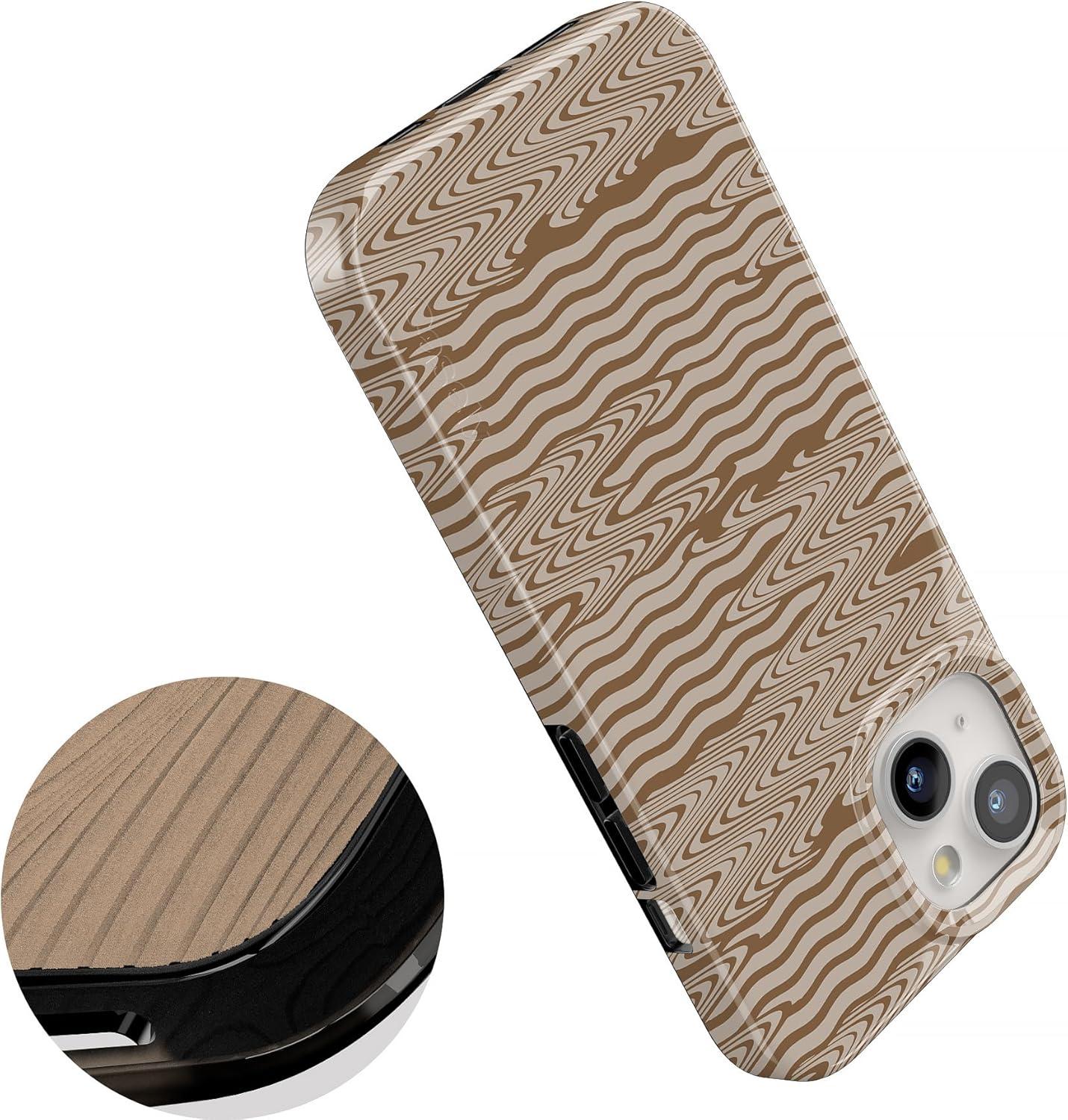 imageCasely iPhone 15 Plus Case Outside the Lines Crayola Marker Compatible with MagSafe Classic Ultra Slim DesignMocha Ripple Brown Waves Case