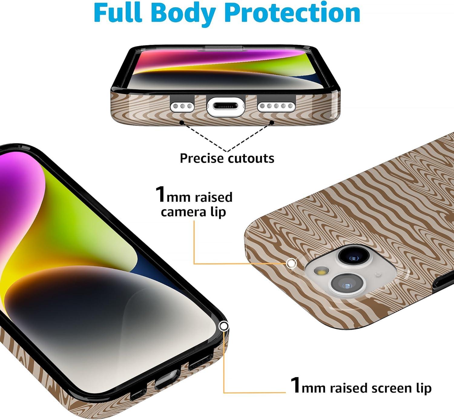 imageCasely iPhone 15 Plus Case Outside the Lines Crayola Marker Compatible with MagSafe Classic Ultra Slim DesignMocha Ripple Brown Waves Case