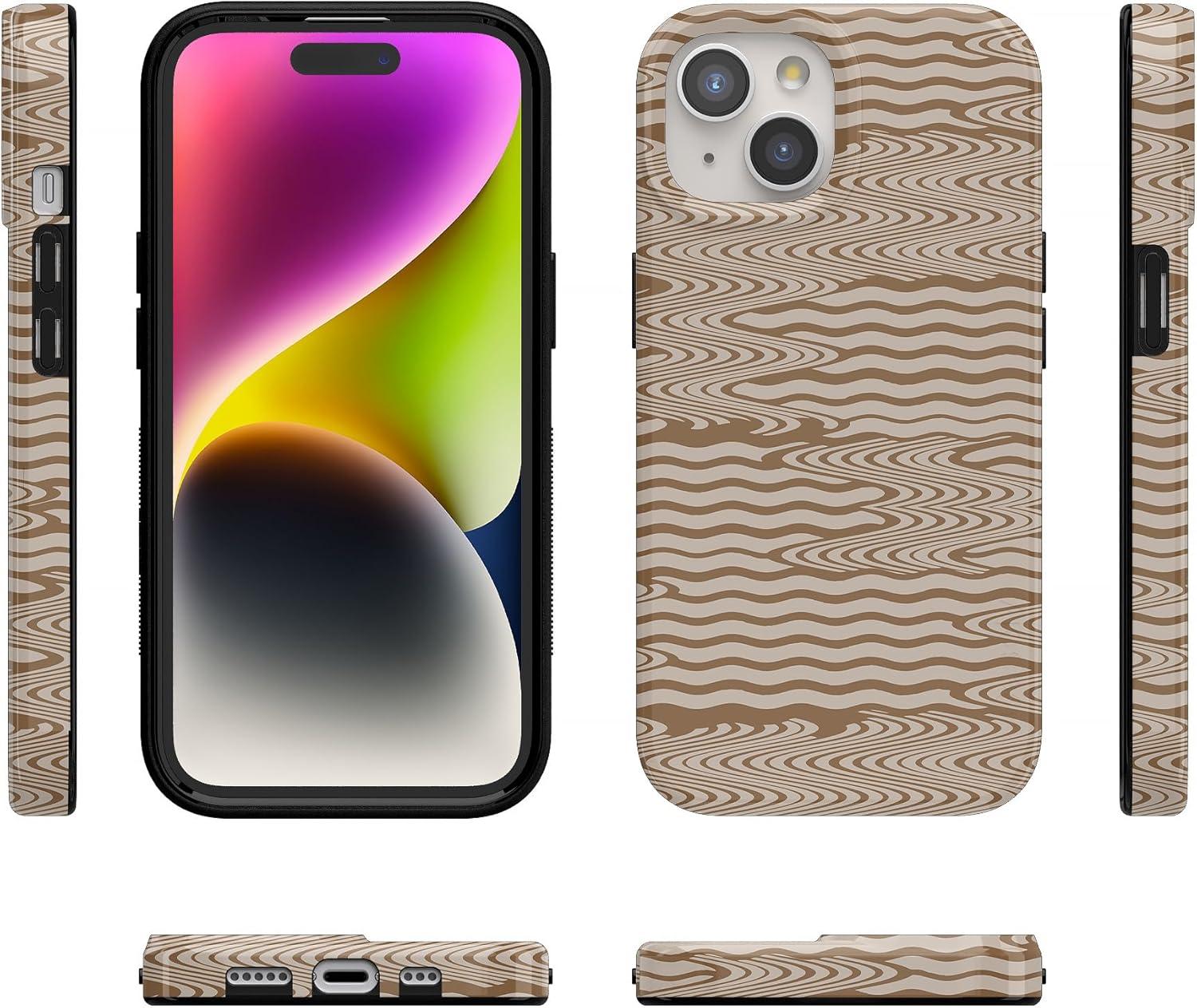 imageCasely iPhone 15 Plus Case Outside the Lines Crayola Marker Compatible with MagSafe Classic Ultra Slim DesignMocha Ripple Brown Waves Case