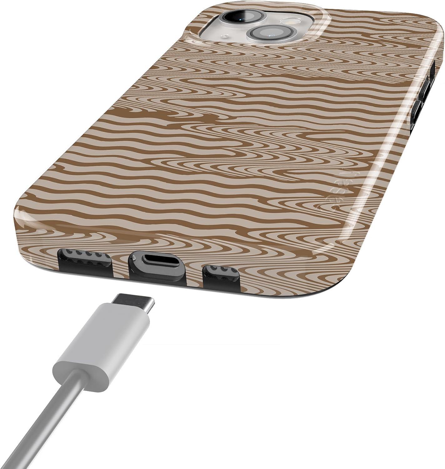 imageCasely iPhone 15 Plus Case Outside the Lines Crayola Marker Compatible with MagSafe Classic Ultra Slim DesignMocha Ripple Brown Waves Case