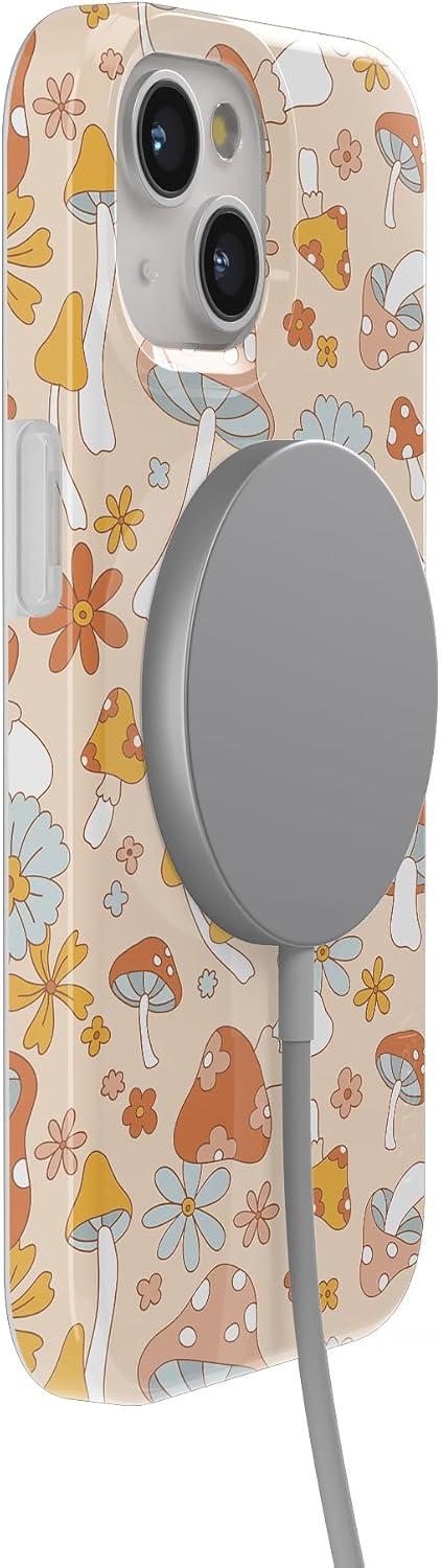 imageCasely iPhone 15 Plus Case Outside the Lines Crayola Marker Compatible with MagSafe Classic Ultra Slim DesignMushroom Magic Retro Floral