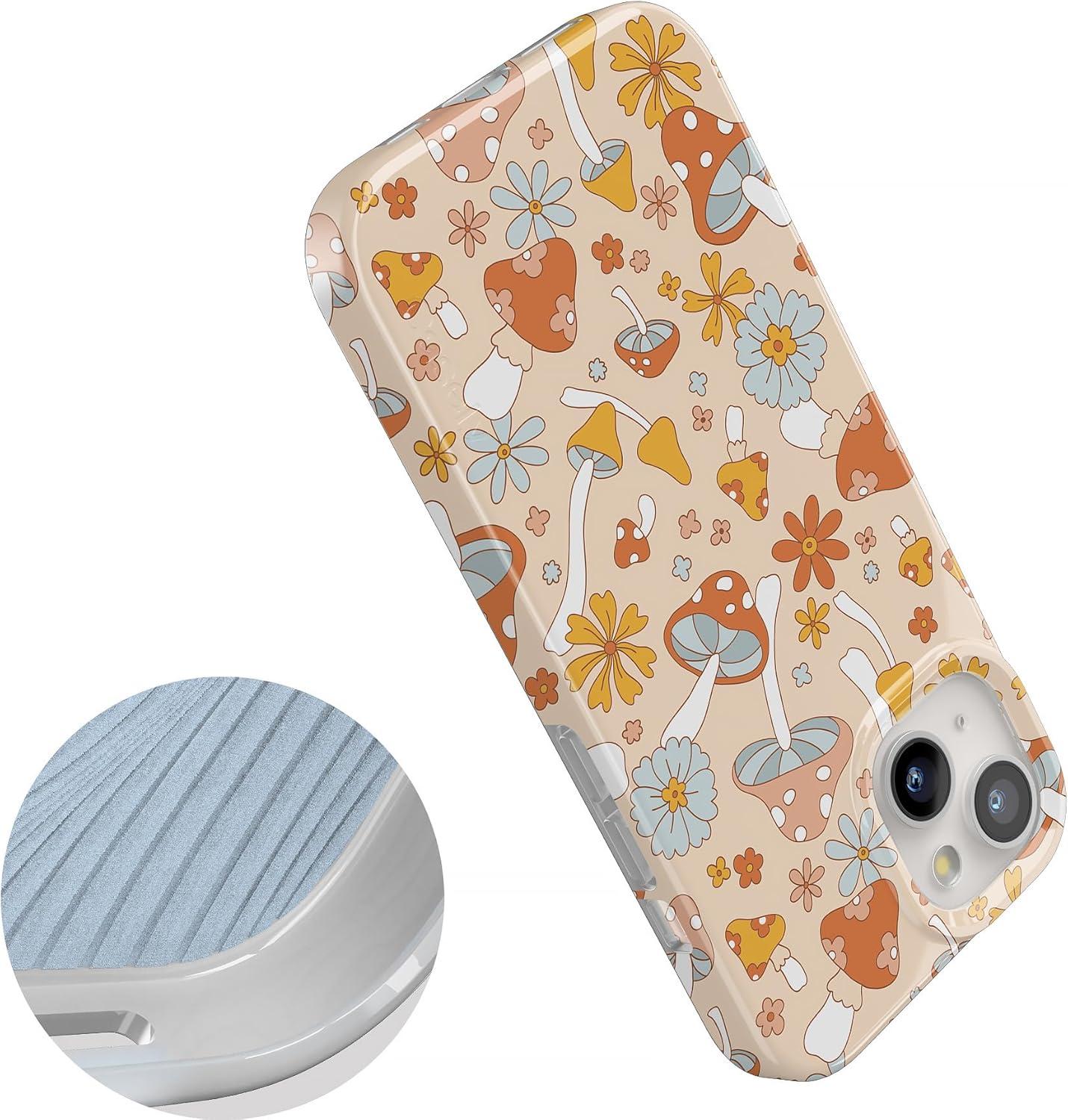 imageCasely iPhone 15 Plus Case Outside the Lines Crayola Marker Compatible with MagSafe Classic Ultra Slim DesignMushroom Magic Retro Floral
