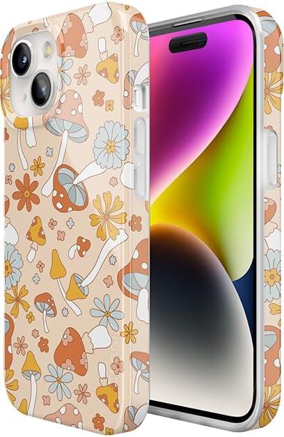 imageCasely iPhone 15 Plus Case Outside the Lines Crayola Marker Compatible with MagSafe Classic Ultra Slim DesignMushroom Magic Retro Floral