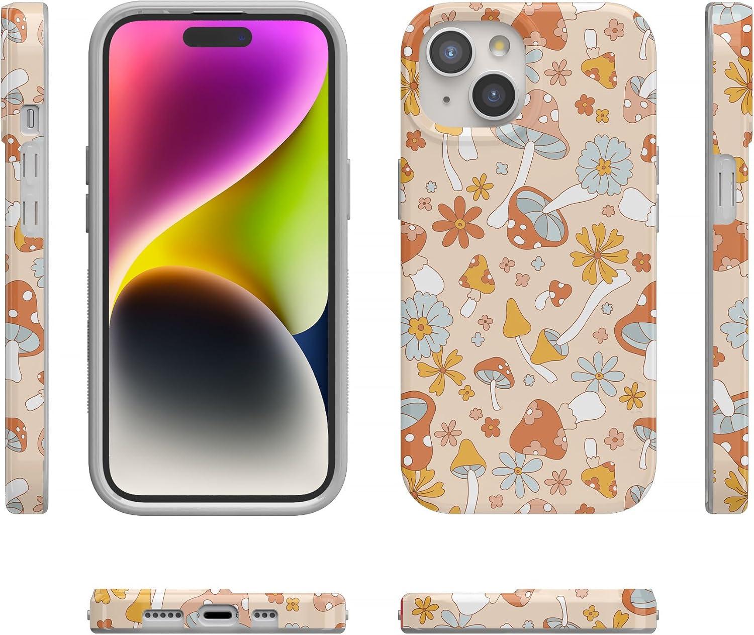imageCasely iPhone 15 Plus Case Outside the Lines Crayola Marker Compatible with MagSafe Classic Ultra Slim DesignMushroom Magic Retro Floral