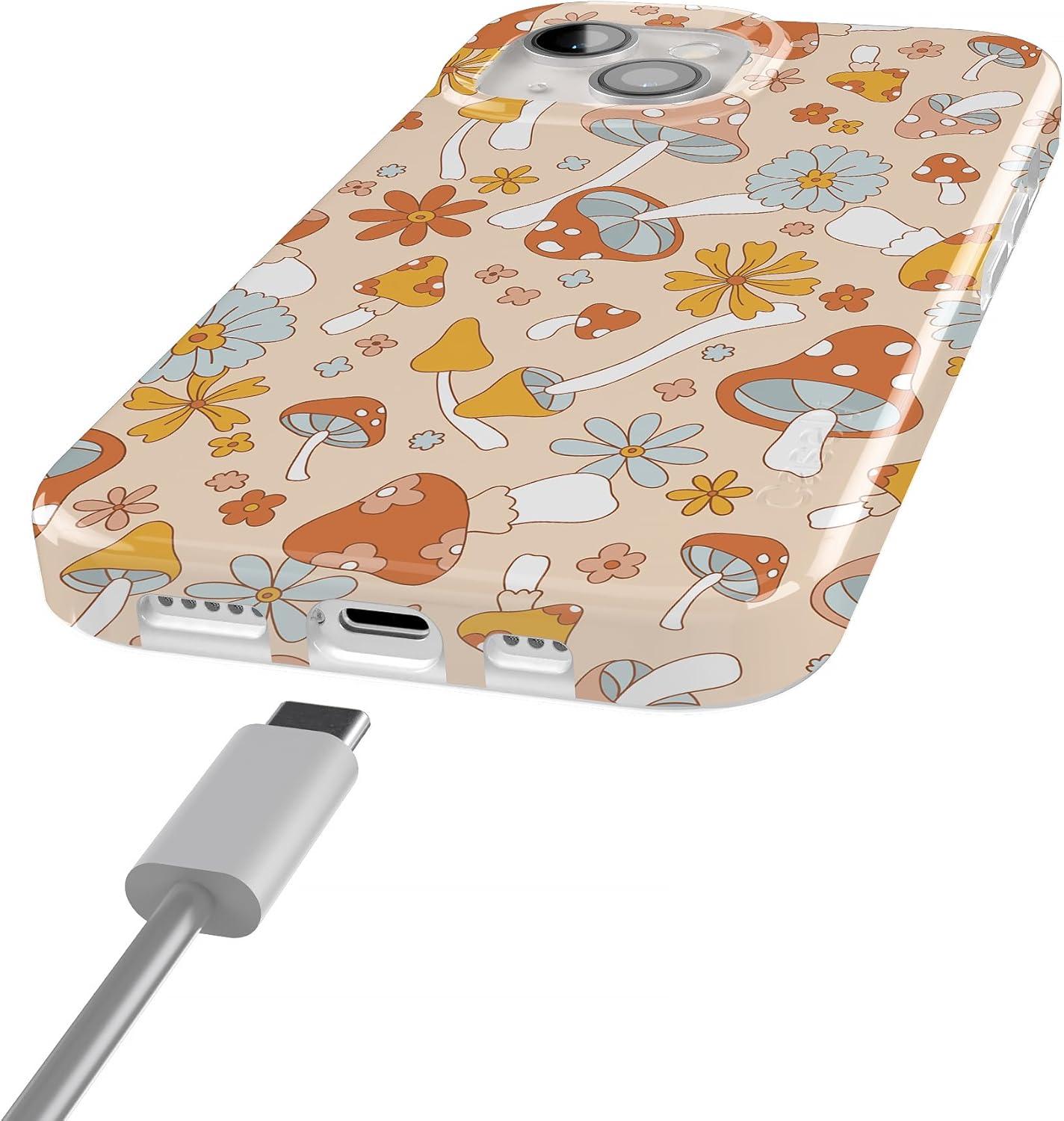 imageCasely iPhone 15 Plus Case Outside the Lines Crayola Marker Compatible with MagSafe Classic Ultra Slim DesignMushroom Magic Retro Floral